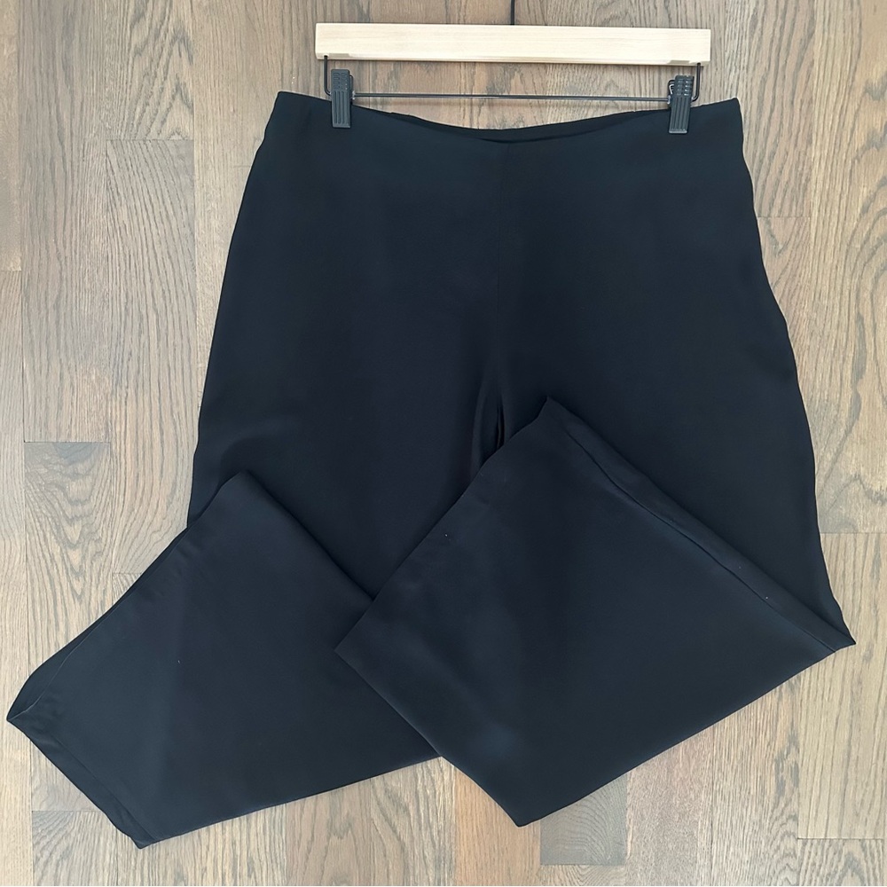 Eileen Fisher 100% Silk High Waist Side Zip Crop Wide Leg Pant in Black Medium